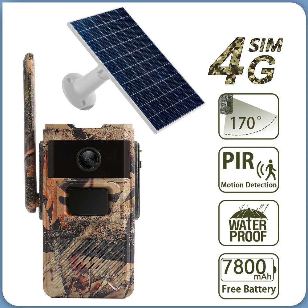 4K 14MP 4G SIM Card Solar Hunting Trail Camera Waterproof 20M PIR Motion Detection Wildlife Camera With 30M Night Vision