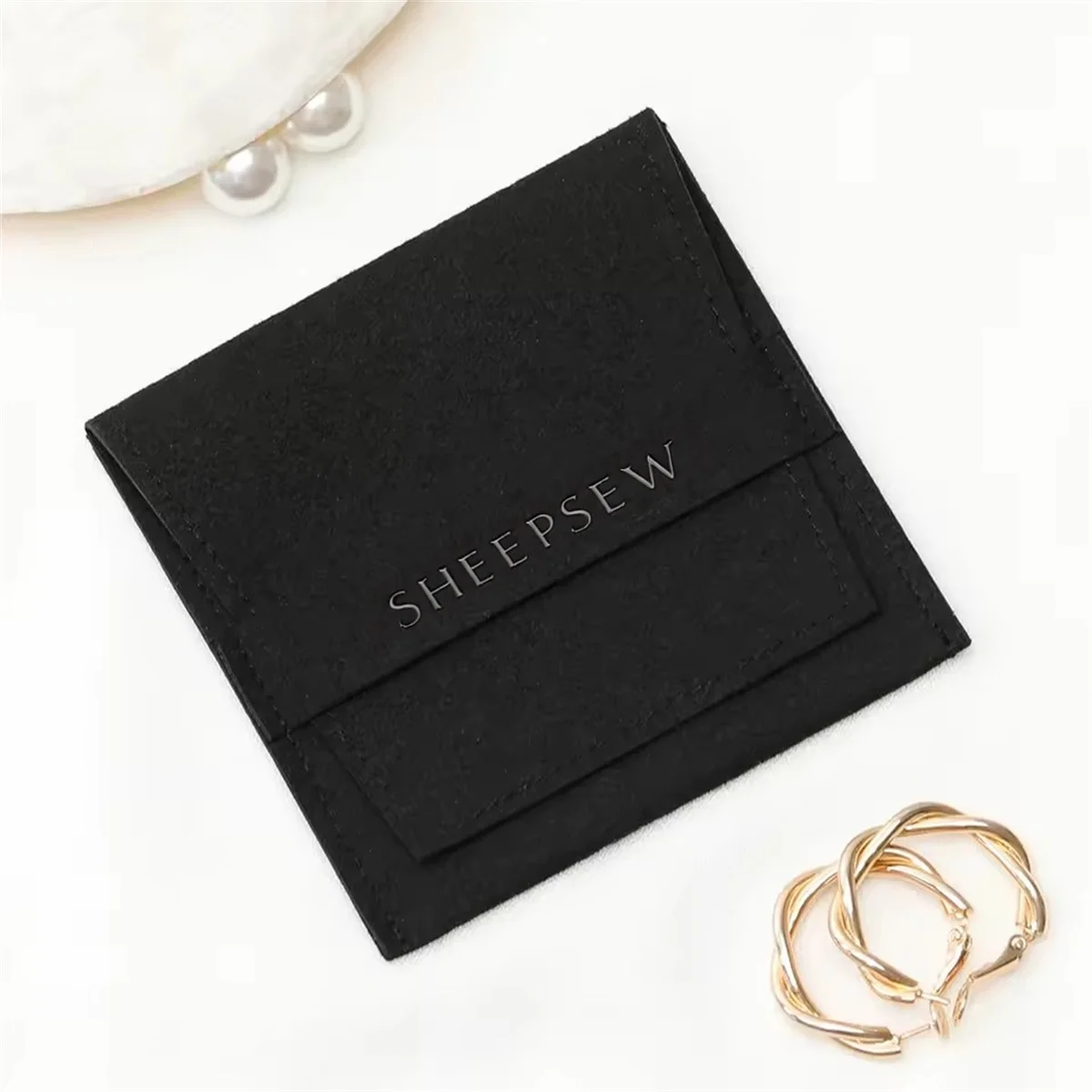

50pcs black ultra-fine fiber jewelry bag, jewelry envelope bag, earring ring bracelet packaging bag with logo