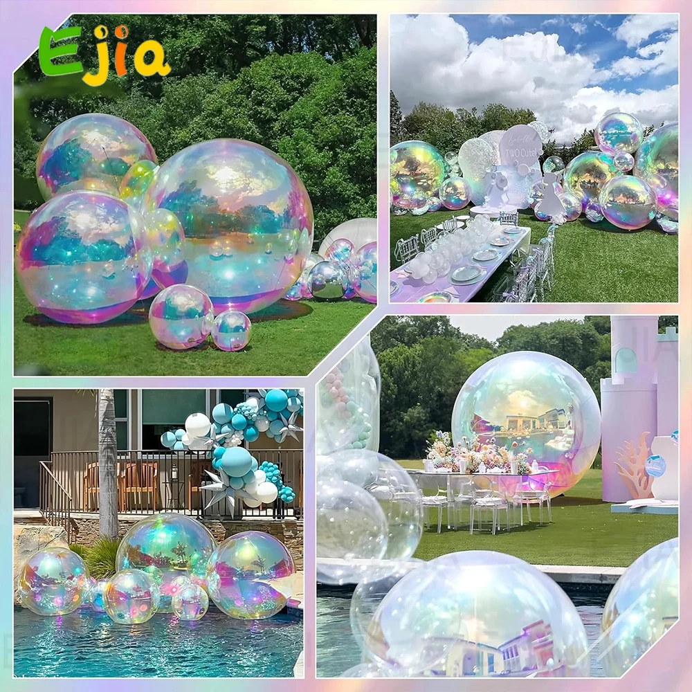 6 pçs conjunto iridescente inflável espelho bola grandes bolas brilhantes hermético espelho gigante balão pvc esfera selada para decoração de festa