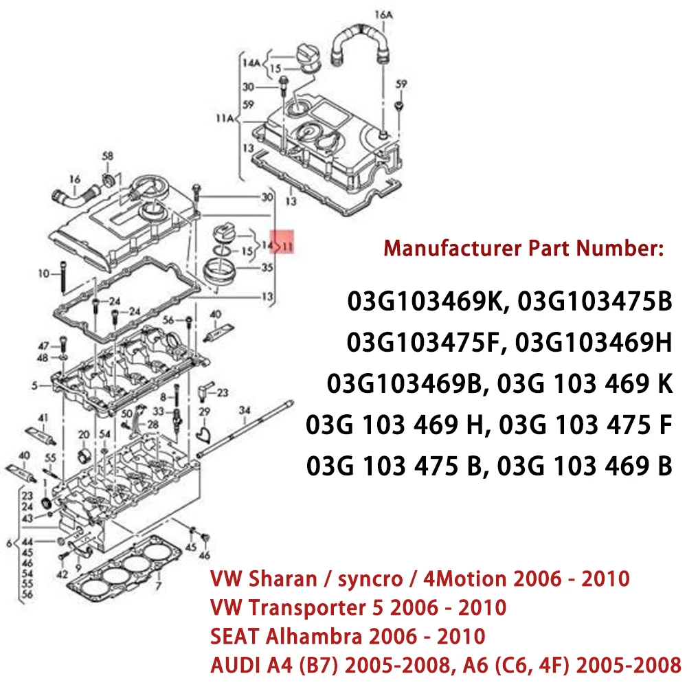 Новая крышка клапана PCV 03G103469H, 03G103469K с мембраной для VW Sharan Syncro 4, транспортер движения Audi A6 A4 1,9 2,0