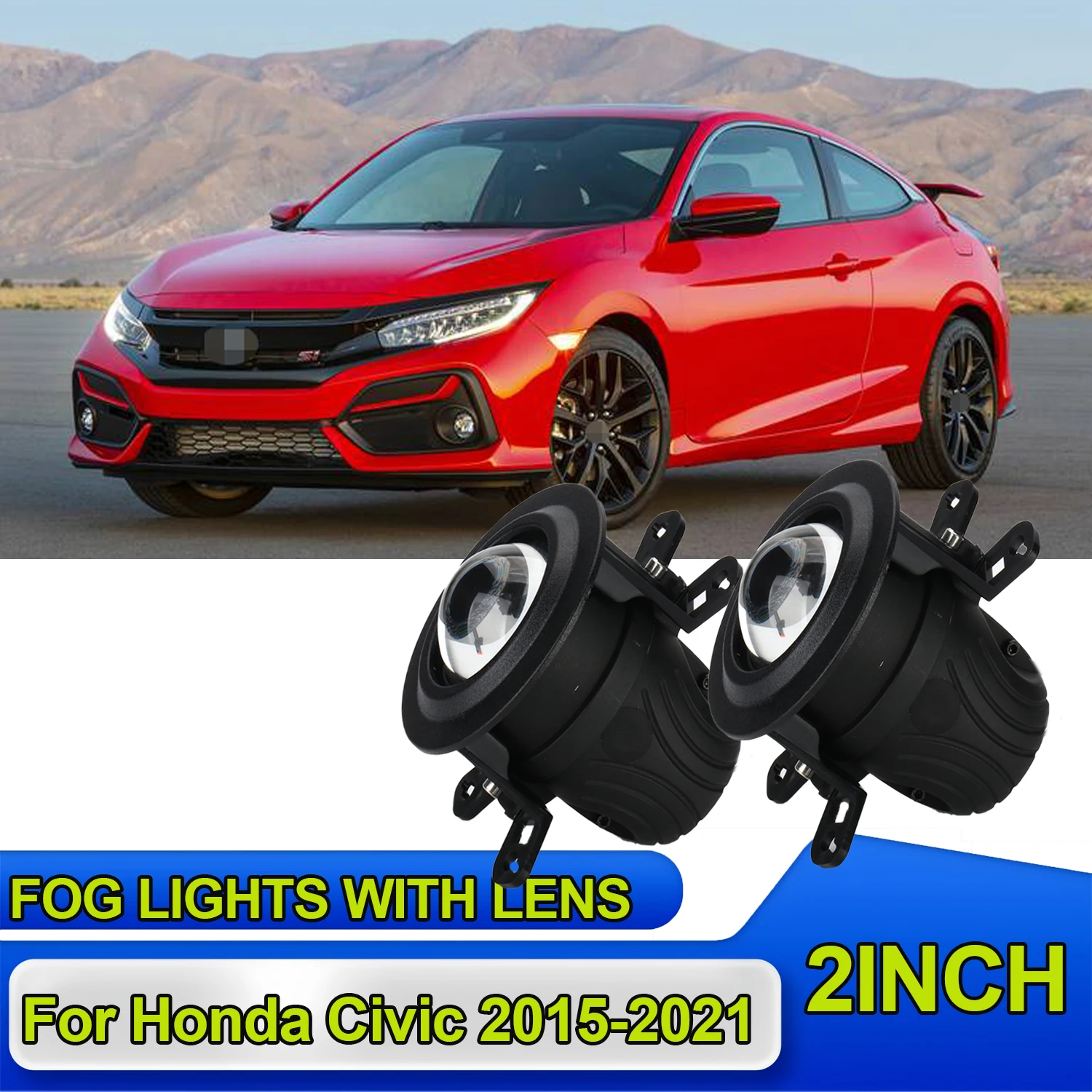 2inch Car Projector Lens Fog Light CSP Chip Yellow White Fog Lamps IP68 Waterproof Bi Led For Honda Civic 2015-2021