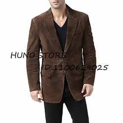 Erkek süet ceket tek göğüslü Slim Fit iş moda ve eğlence erkekler için uygun bahar ceketler adam elbise Up Suit