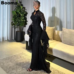 Booma Black Mermaid Evening Dresses Full Sleeves Lace Formal Occasion Gowns for Women Floor Length Party Prom Dress Dubai