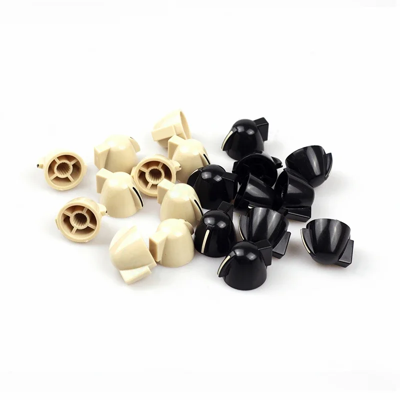 Boutons de pédale d'effet de guitare électrique, tête de poulet ABS, boutons de commande d'amplificateur de guitare, bouton de potentiomètre de Guitarra noir/crème 6 pièces