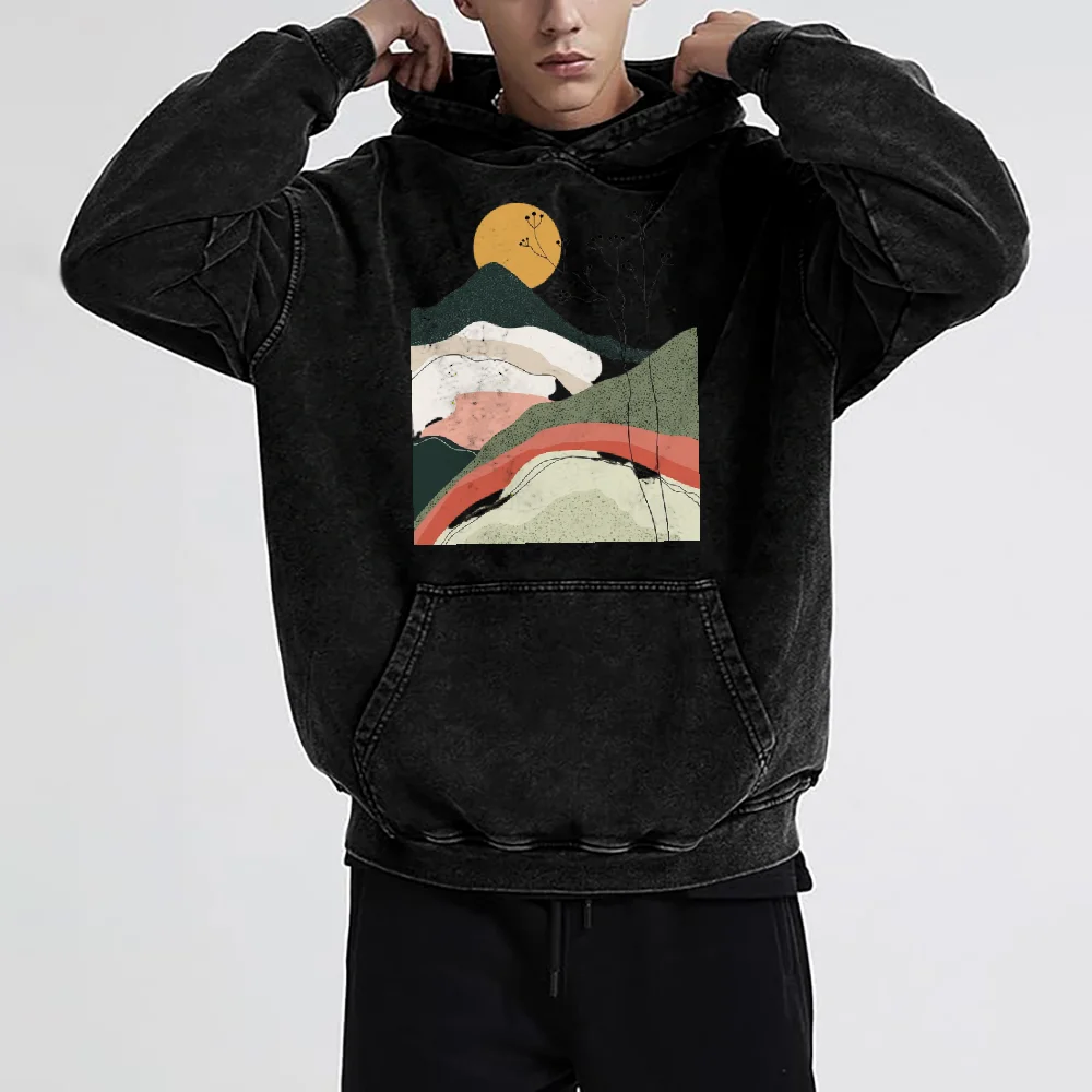 

Трендовая толстовка с капюшоном, повседневная черная толстовка с художественным пейзажным мотивом, модный выбор, мягкая, удобная посадка для ежедневных прогулок