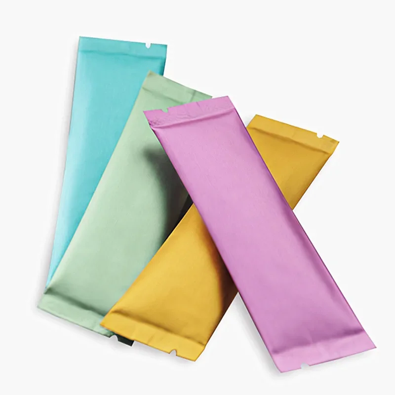 Petit sac à dessus ouvert en papier d'aluminium coloré, café, fruits, céréales de maïs, poudre, liquide, sac d'essai au miel, pochettes d'emballage thermoscellantes