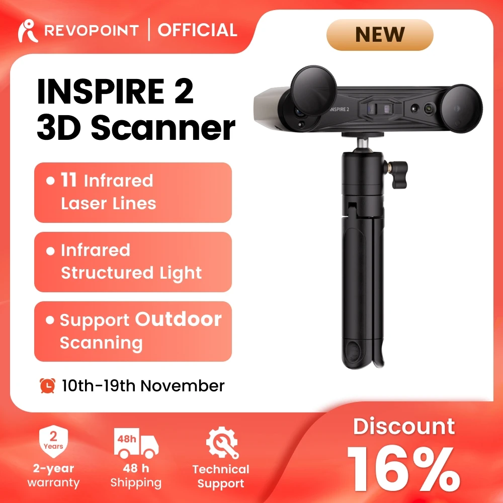 

Revopoint INSPIRE 2 3D Scanner For 3D Printer 0.05mm30fps Outdoor Scanner Wireless Infrared Laser Structured Light Handheld Scan