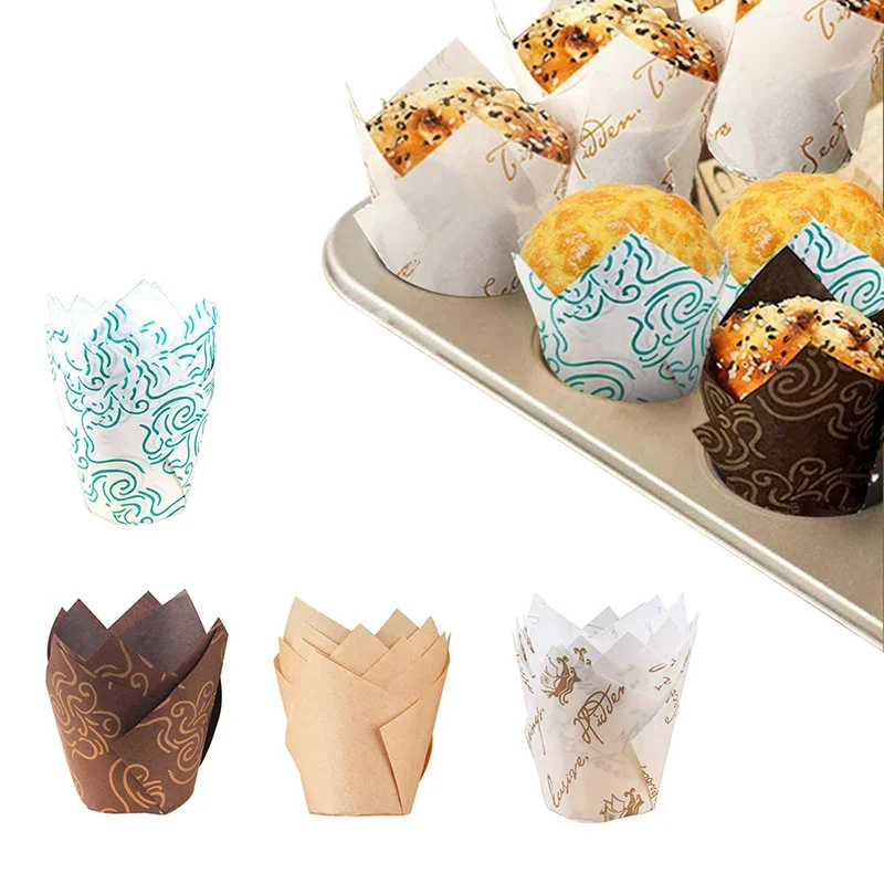 50Pcs Papierowe kubki na babeczki Tulipanowe babeczki Papierowe foremki na kubki Wkładka do babeczek Narzędzia do pieczenia Owijarka do ciast na akcesoria weselne — zdjęcie 2