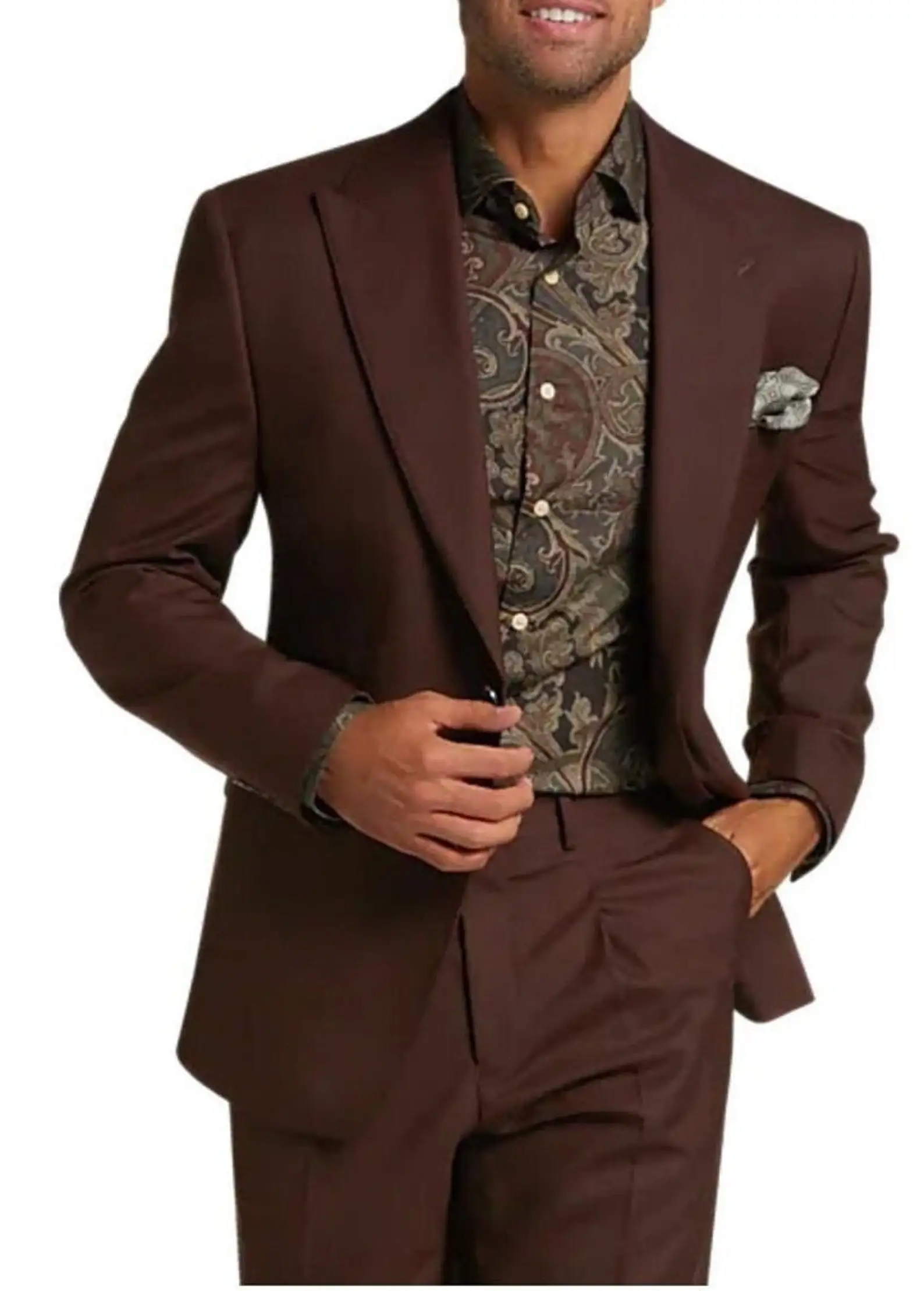 2024 Hot Simple Suits Men Dark Brown Wedding Grooms Tuxedos Slim Fit Groomsmen Custom Two Pieces (Jacket+Pant) Costume Homme