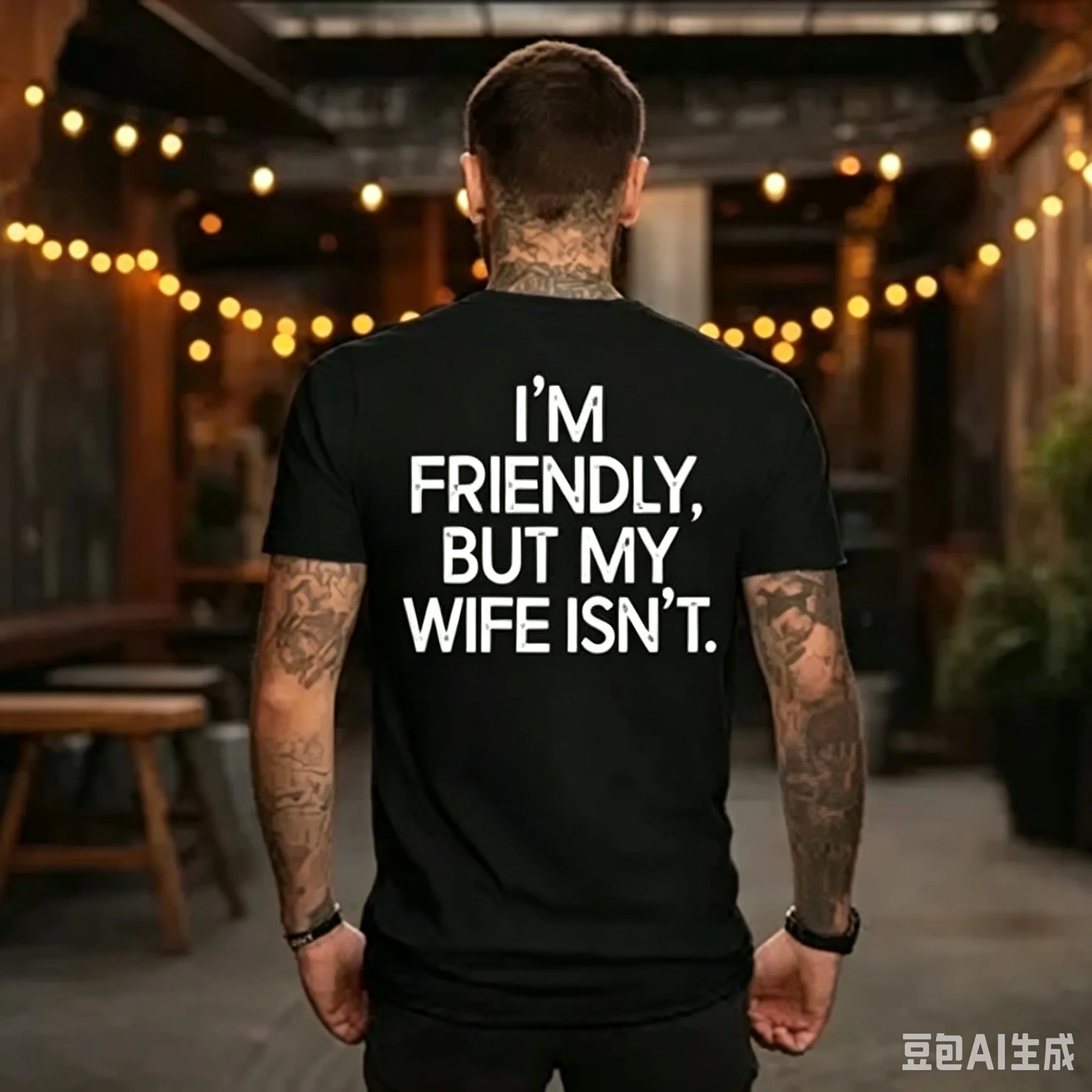 Unisex Oversized Acid Wash Grunge T Shirt 90s Retro Vintage Mineral Wash Distressed I'm Friendly But My Wife Isn't Funny Warning Short Sleeve Round Neck Casual Streetwear Sports Tees Tops