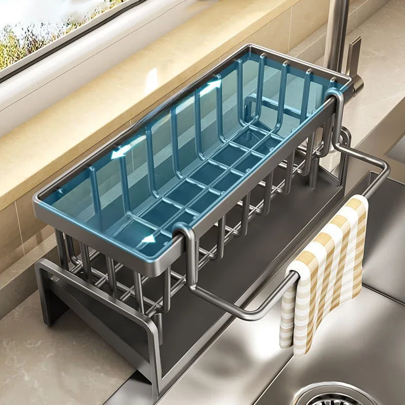 Pia da cozinha drenagem rack organizador abs plástico auto-drenagem pia prateleira sabão esponja