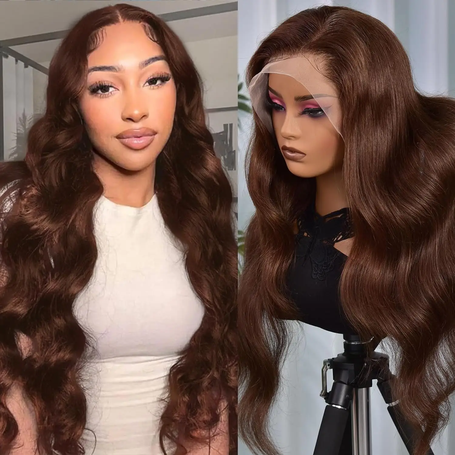 Chocolate Brown Lace Front Wig Human Hair 13x6 HD Brown Body Wave Lace Front Wigs Human Hair Pre Plucked with Baby Hair 24 inch