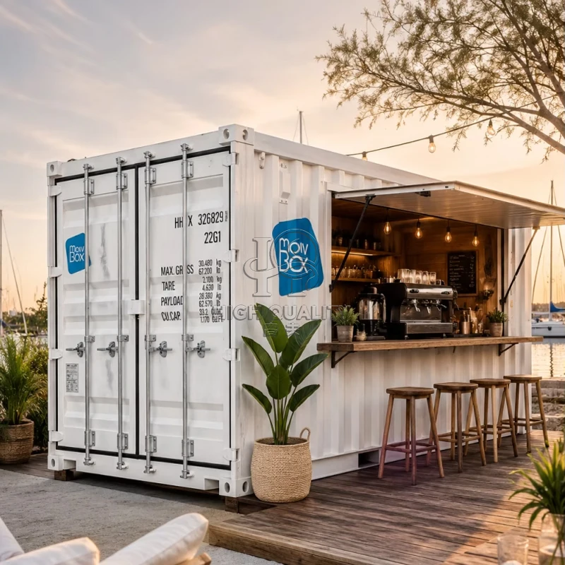 Modern Expandable Container Bar 20ft Portable Pub with Ice Machine Outdoor Seating and Durable Steel Frame
