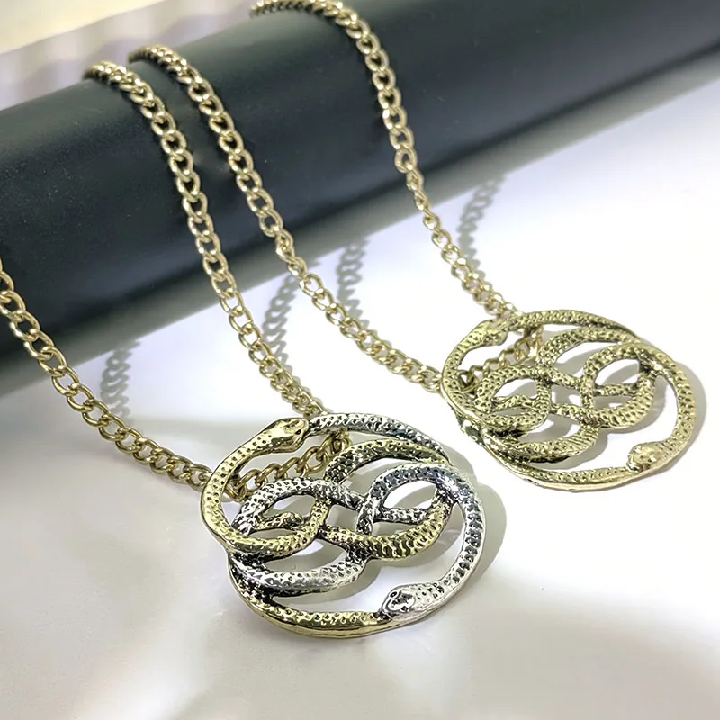 Intertwining Snakes Necklace, Atreyu Auryn Necklace Retro Double Snake Pendant Necklace  Pendant, Entwined Serpent Circle