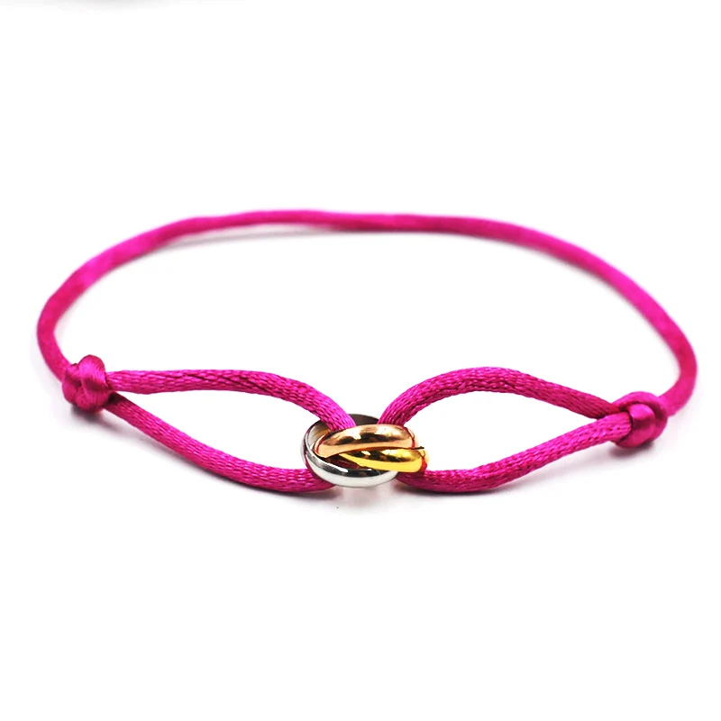 Klassieke Merk Titanium Staal Minnaar Drie Cirkels Met Kleurrijke Touw Armband voor Vrouwen Mannen Custom DIY Armband Groothandel New2023