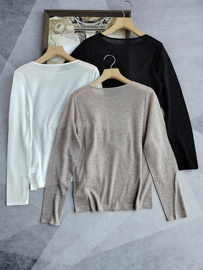 Casual lightweight long sleeve knitted wool sweater