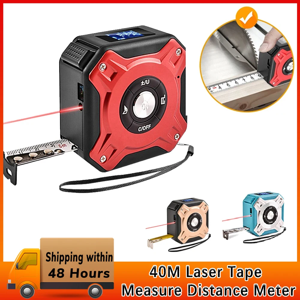 

40M Laser Tape Measure Distance Meter Stainless Digital Retractable Roll Cord Rangefinder Woodworking Laser Measuring Tool