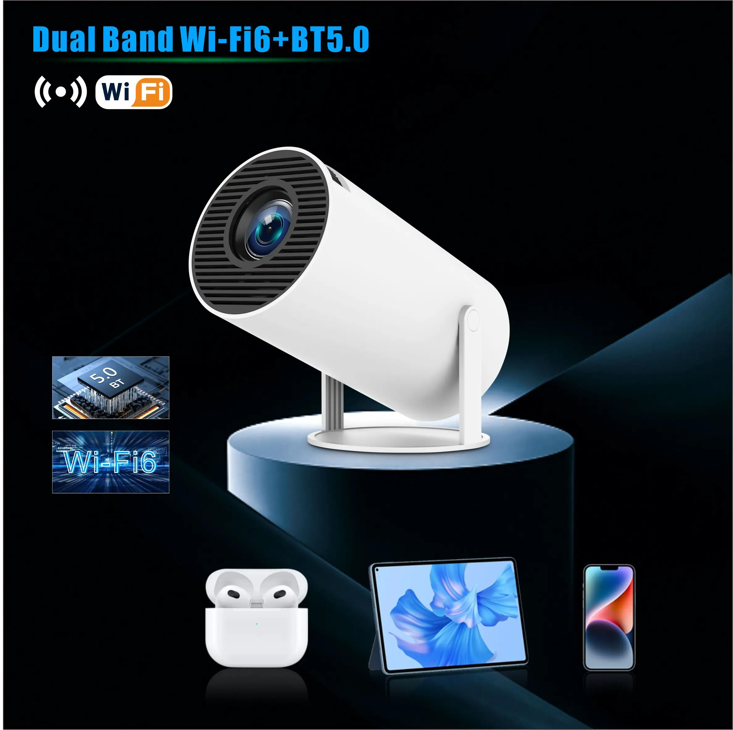 4K Wifi6 HY300 Pro Projector Android 11 260 ANSI Dual WIFI Allwinner H713 BT5.0 720P Home Cinema Outdoor Portable