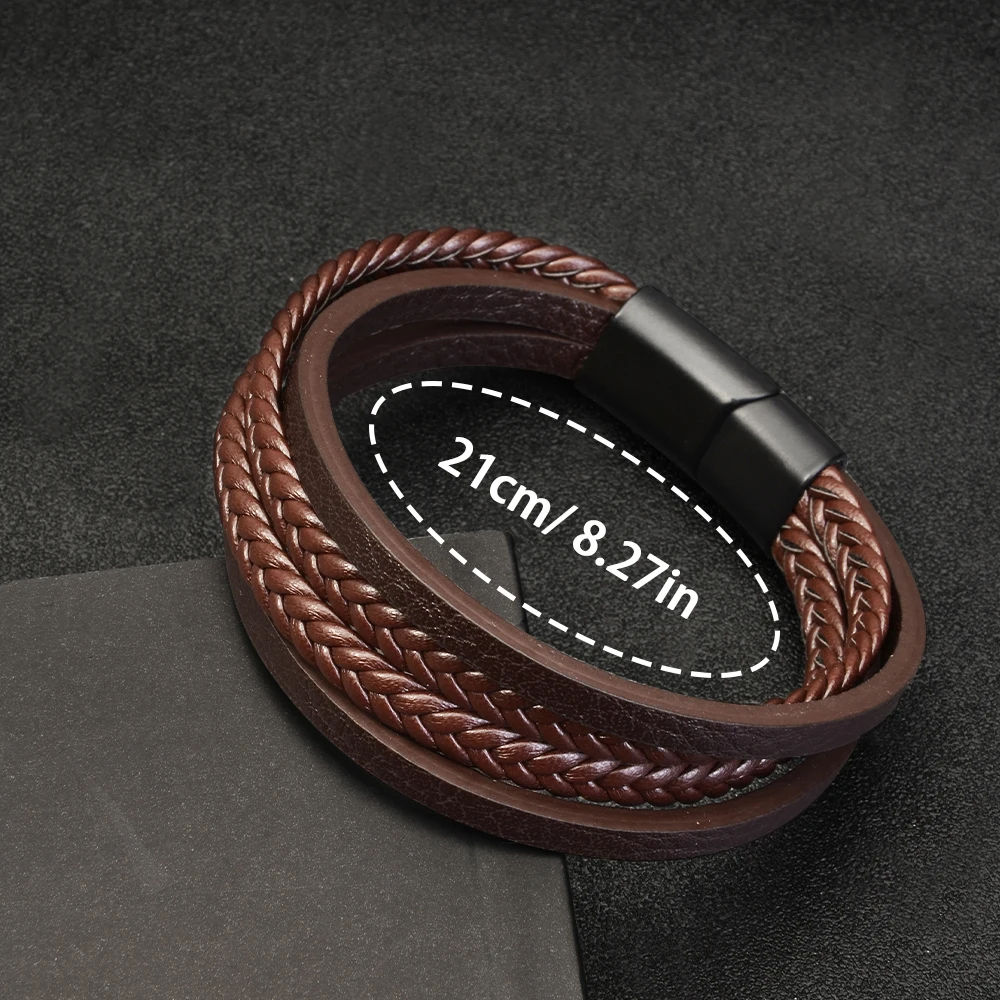 1pc Men Fashion Leather Bracelet Stainless Steel Multi-layered Braided Rope Bracelet Jewelry