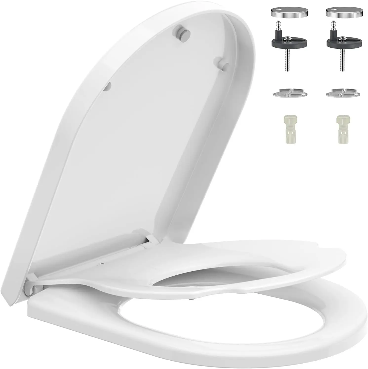 Siège de toilette en Duroplast avec couvercle en nano-verre en forme de D, avec fermeture automatique, ergonomique, anti-jaunissement, universel, blanc, pour familles et enfants