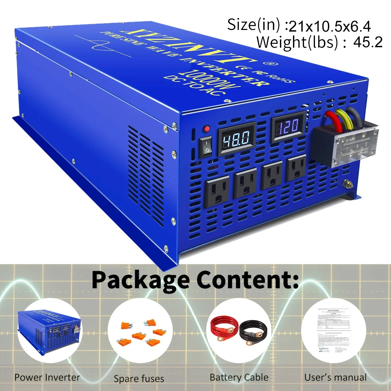 10000W Inverter a onda sinusoidale pura 24V 220V Inverter di energia solare convertitore banca batteria 12V/36V/48V/96V DC a 110V/120V/230V/240V AC