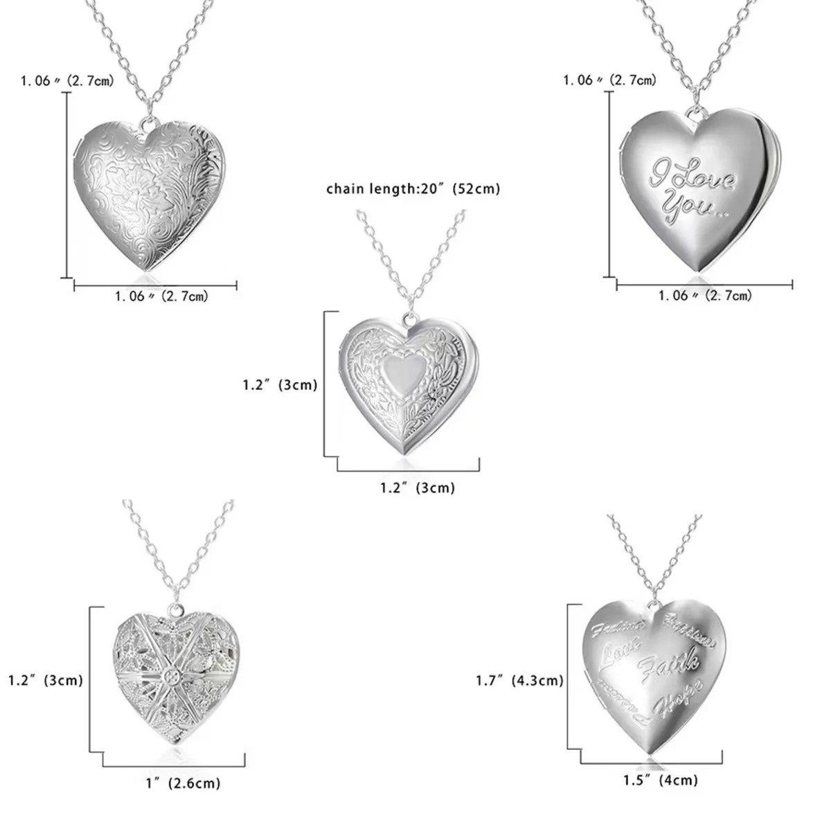 Silver Color Love Heart Photo Frame Pendant Necklace For Women I Love You Flower Pattern Heart Openable Locket Necklace Jewelry image 5