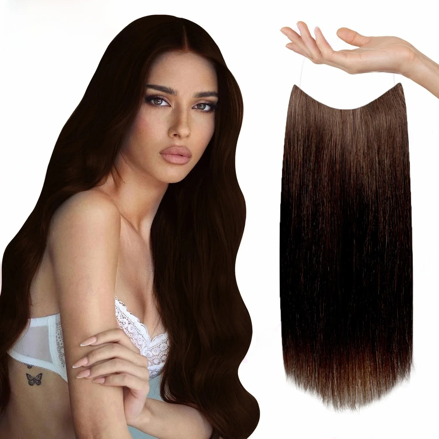 Wire Extensions 26 Inch Dark Brown Wire Hair Extension Long Hair Piece Dark Hair Clip In Extensions Real Human Hair Wire Brown