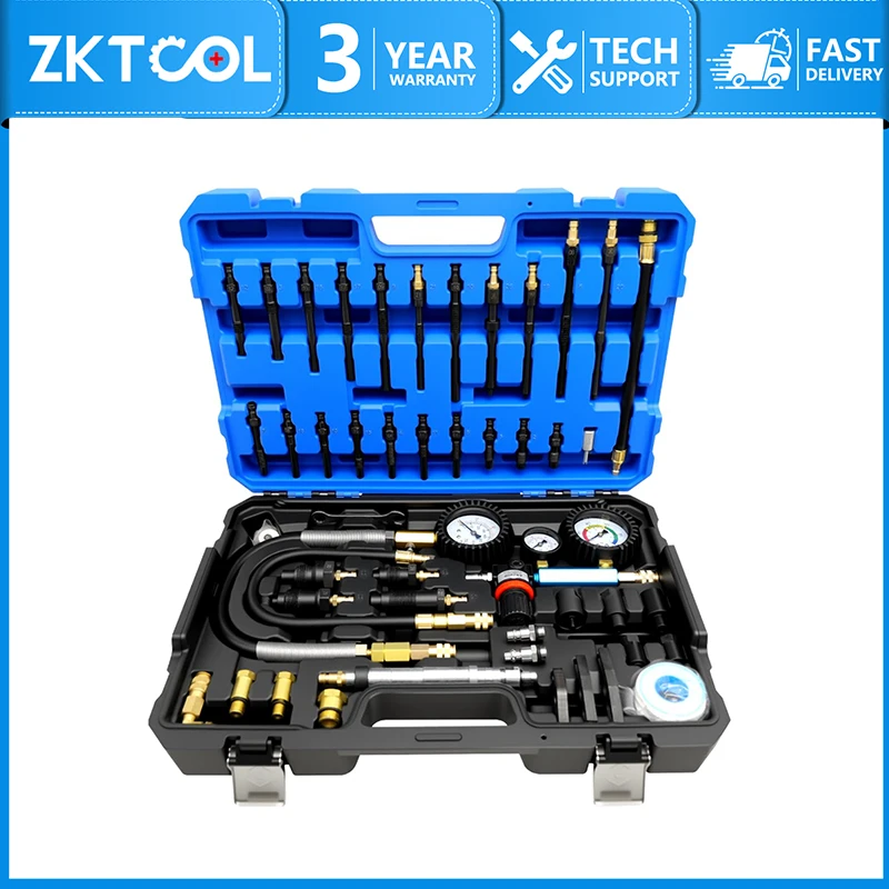 ZKTOOL 47-teiliges Kompressions- und Leckage-Testset für Benzin- und Dieselmotoren, Kompressionstester für Kraftfahrzeuge, Zylinder-Leckage-Tester mit Doppelmanometer, Motor-Kompressionstester-Set für