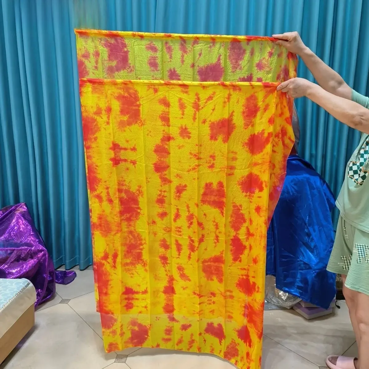 1PC Szalik do tańca brzucha Jedwabne welony Taniec brzucha Półkole Flagi Kobiety Taniec Tie-dye Jedwabna flaga Gradientowy jedwabny welon Występ taneczny — zdjęcie 2