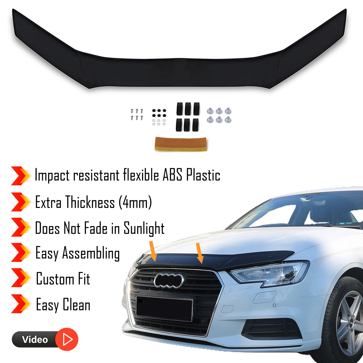 Hood Deflector Guard for Audi A3 (2016-2020) - (SD) Bug Shield Bonnet Protector / 4 mm thickness and ultra-durable material