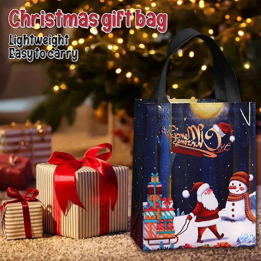 12PCS Reusable Eco-friendly Christmas Gift Bags, Waterproof and Durable, Cute Christmas Decoration Gifts