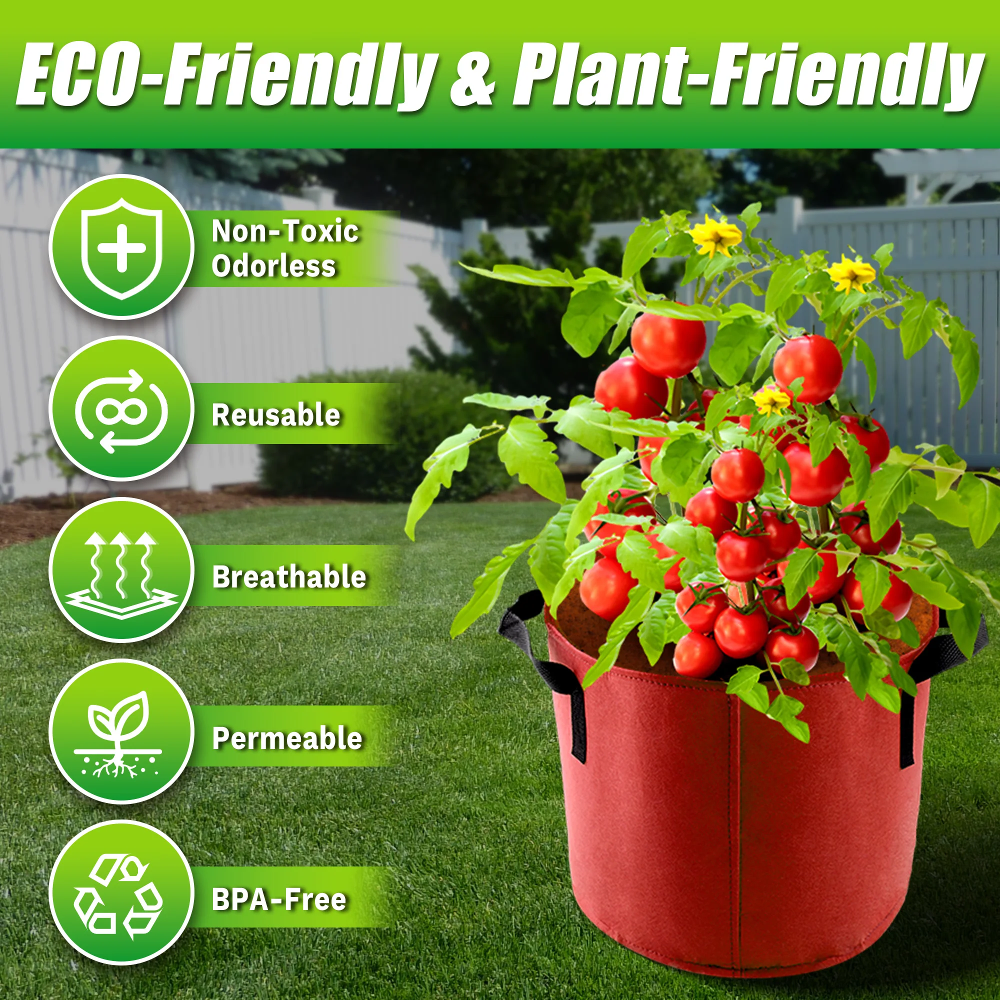 5 Gallon Grow Bags, 7 Pack Colorful Fabric Plant Pots with Handles for Garden and Outdoor Planting10 Gallon Grow Bags view 4
