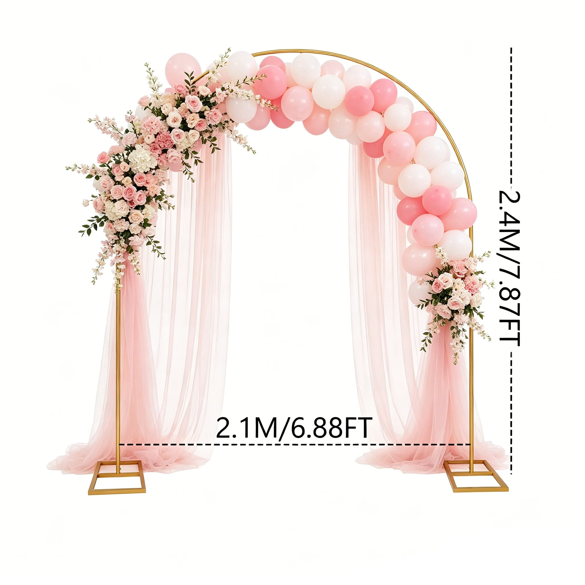 Arche métallique dorée de 2,4 m, support rond pour ballons et fleurs, pour décoration de mariage, anniversaire, Noël, cadre de toile de fond réutilisable
