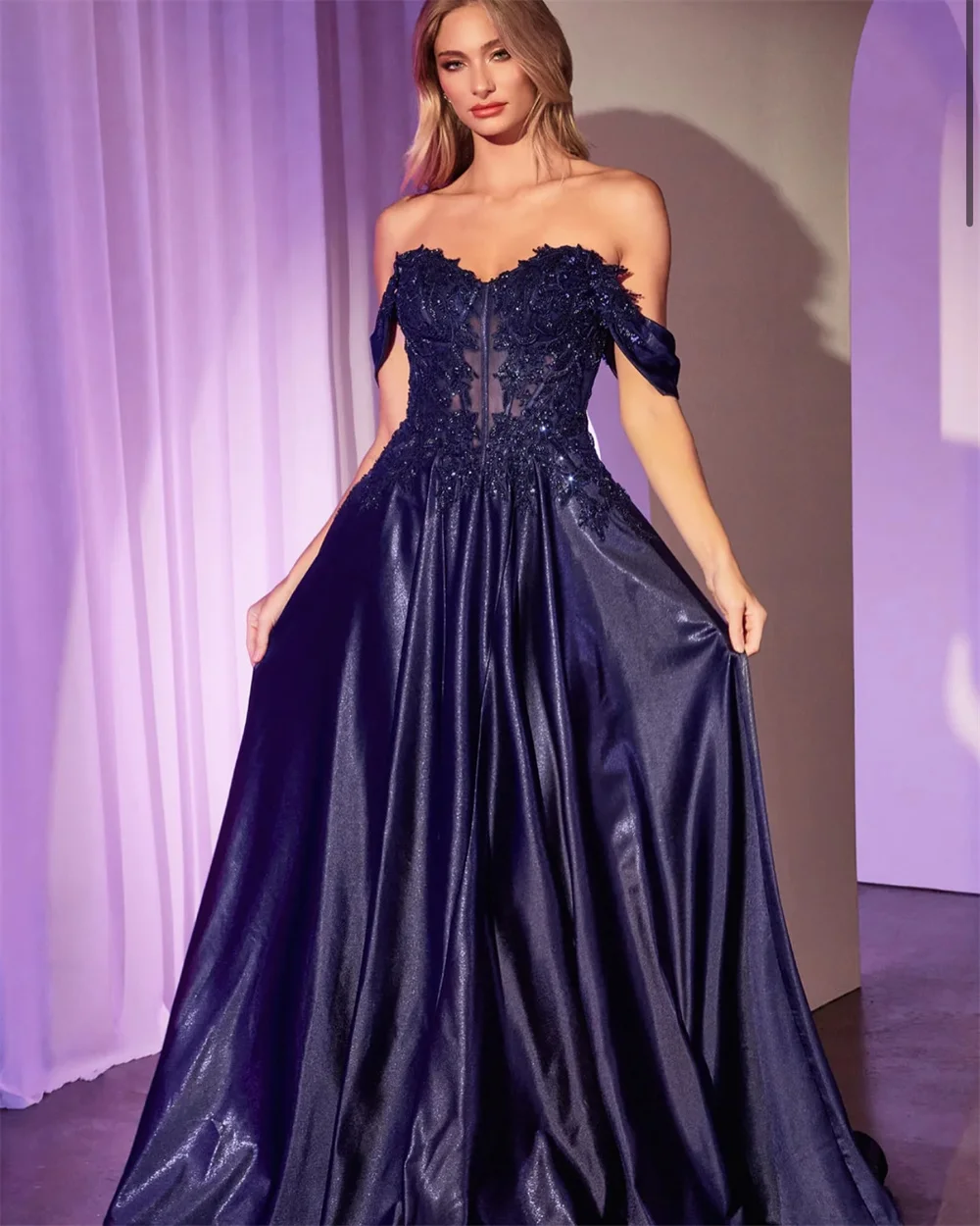 Kobe Customized Off the Shoulder Crystal Floral Pin A-line Prom Dresses Floor-length Elegant فساتين سهرات Simple Party Dresses