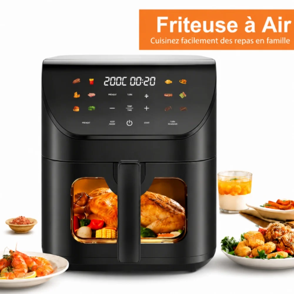 Freidora sin Aceite de 8L con 12 Programas - Freidora de Aire de 1700W 0% BPA con Ventana Visible y Pantalla Táctil LCD