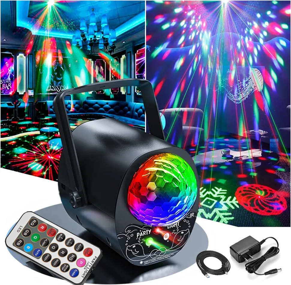 Disco Ball Party Light Dj Laser Projector Light UV Sound Control Strobe Party Holiday KTV Bar Wedding Christmas Club Decoration