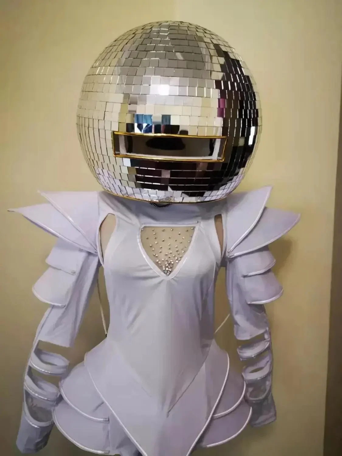 Disco Gold Mirror Ball Helmet Silver Mask Cosplay Show DJ Nightclub Musical Festival Dance Party DJ Bar Stage Performance — zdjęcie 2