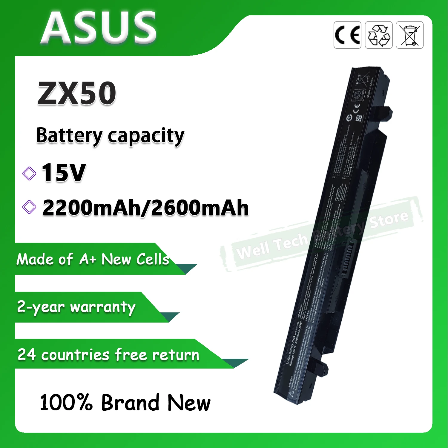 ZX50 A41N1424 Laptop Battery for ASUS FX-PLUS GL552 GL552J GL552JX GL552V GL552VW ZX50 ZX50J ZX50JX Series ROG FX-PLUS Series