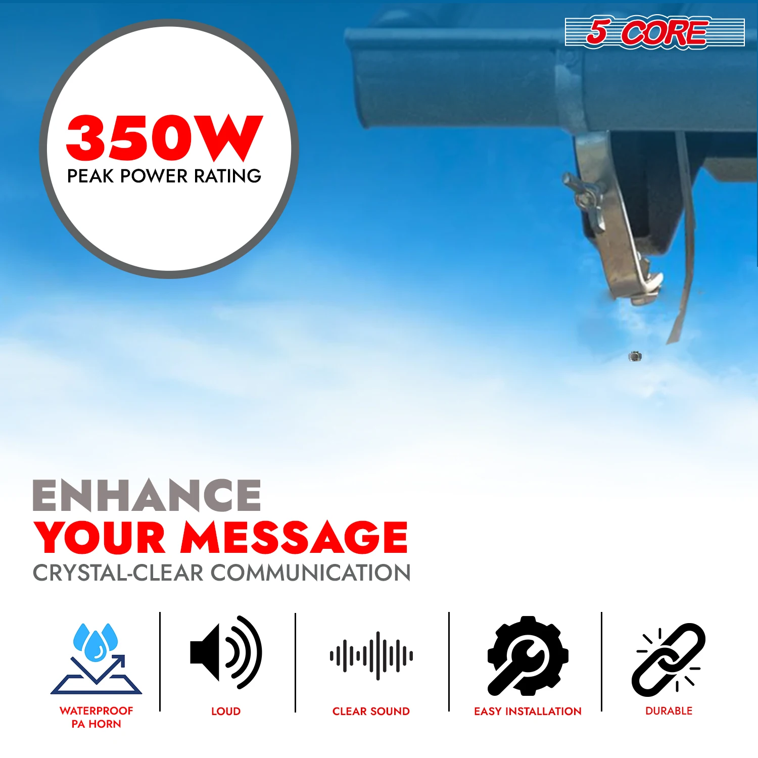 5 Core PA Speaker 12" 35W Bull Horn Loud Audio Indoor Outdoor Speakers System 8Ohm Reflex Megaphone UHC 300
