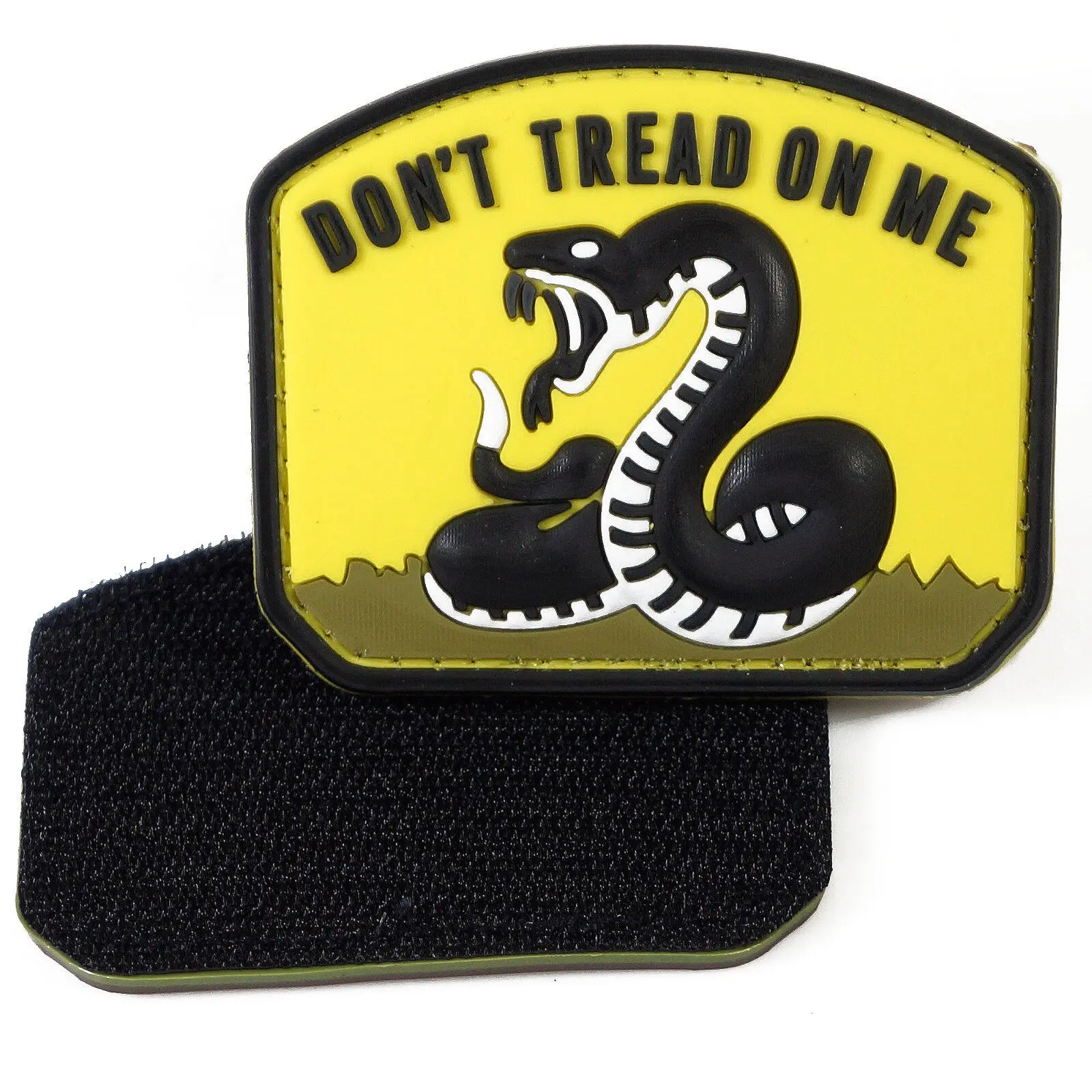 

Custom Logo Rubber PVC Don't Tread On Me Yellow PVC Patch 3D Tactical Badge Hook