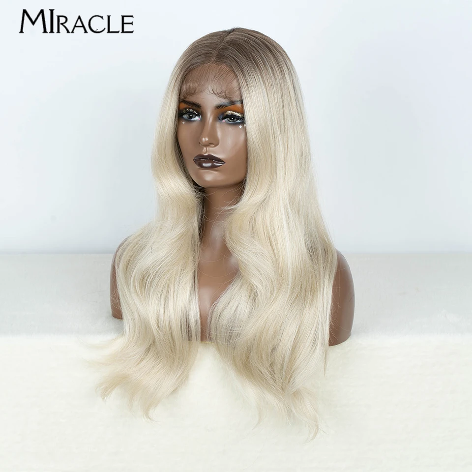 MIRACLE-peluca sintética con malla Frontal para mujeres negras, cabellera falsa ondulada de 24 pulgadas, color rubio degradado y jengibre