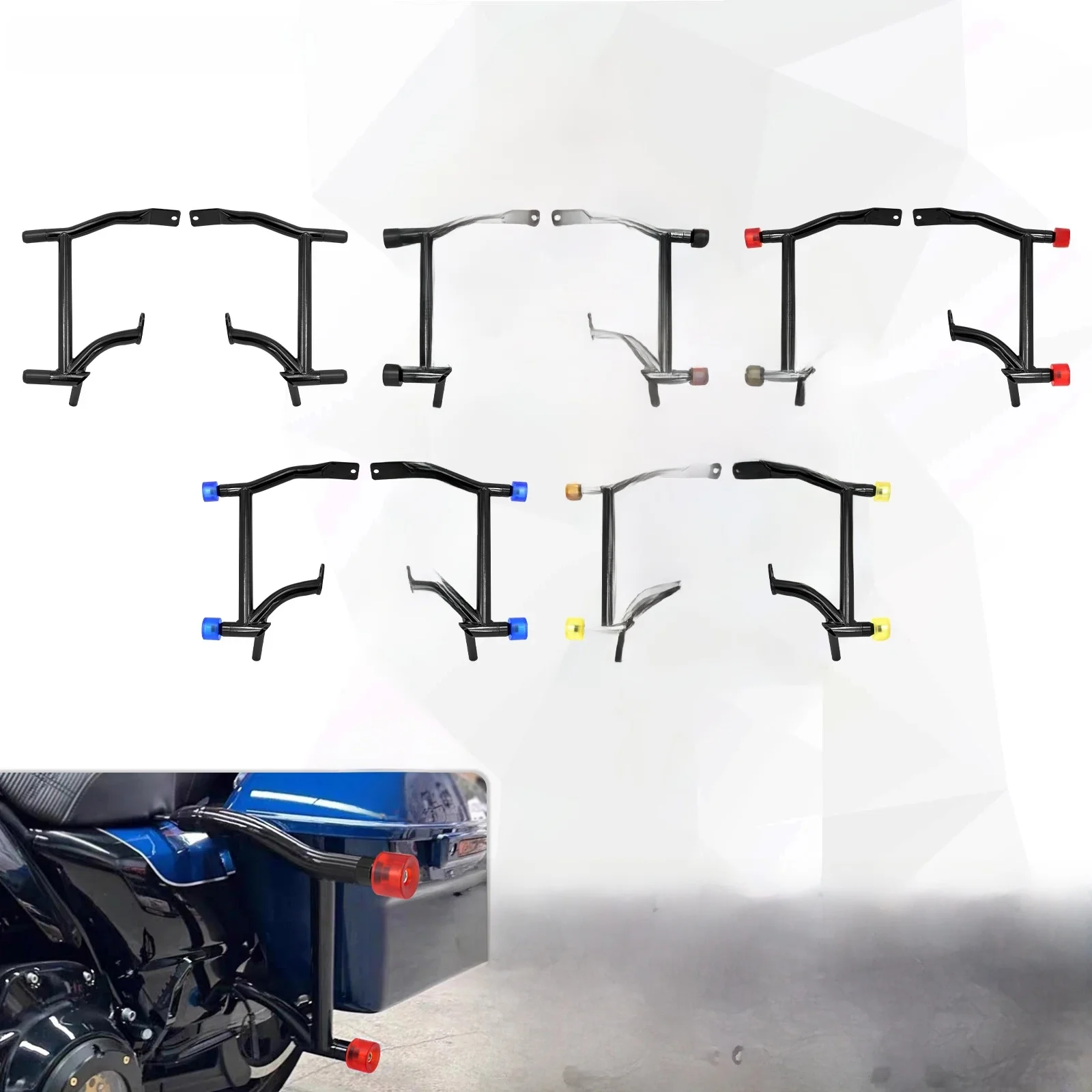 Osłony na sakwy motocyklowe paski awaryjne czarne/czerwone/niebieskie/żółte zderzaki z kulką dla Harley Touring electro przemieszczanie się po ulicy FLHR 2009-24 — zdjęcie 2