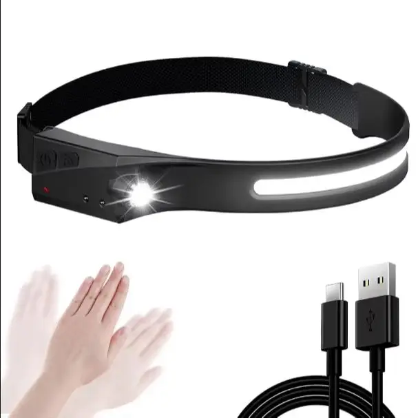 強力な充電式LEDヘッド懐中電灯,USB,サイクリング,夜間,キャンプ,センサー,ヘッドライト,キャンプ,トーチ