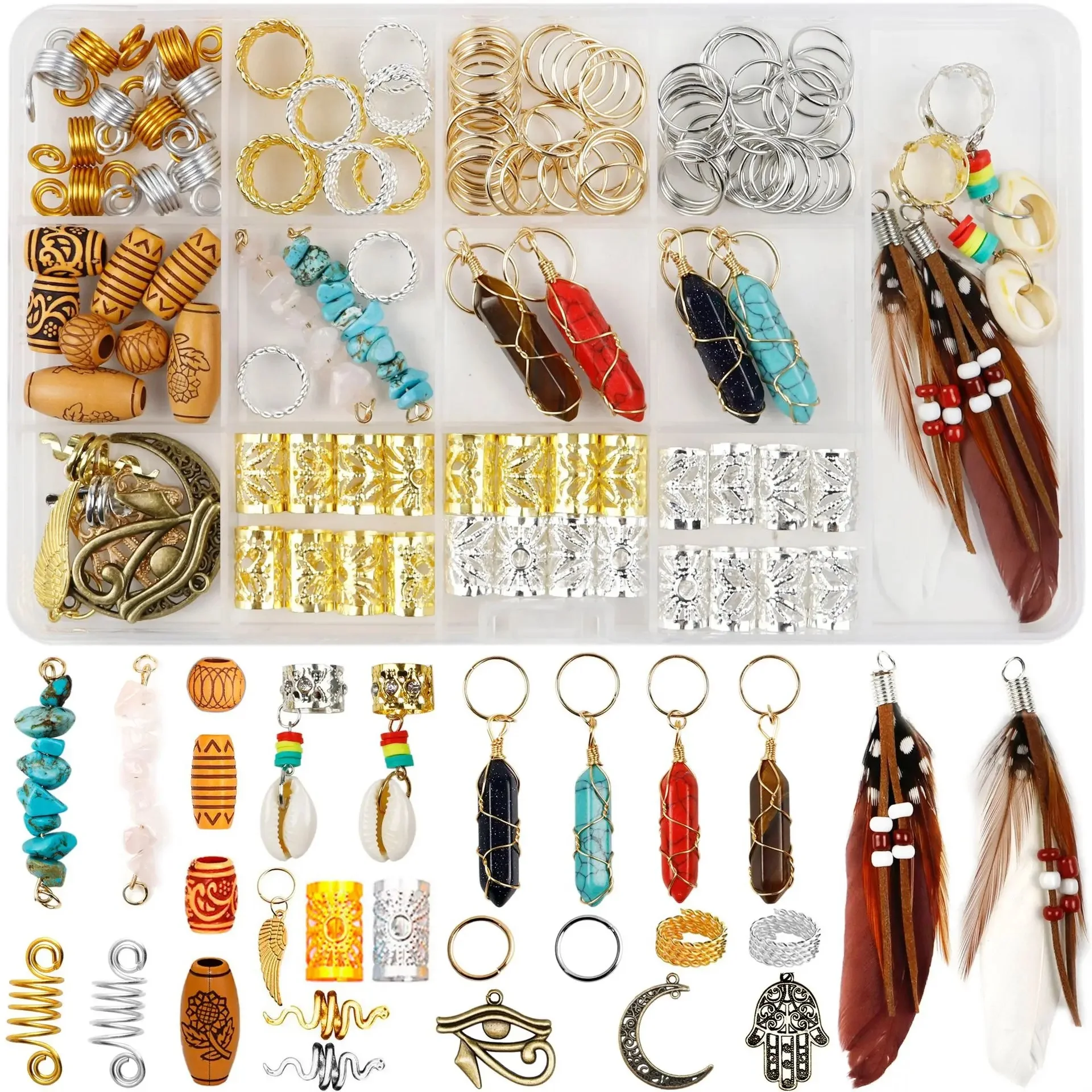 AliExpress NONE 150pcs/box Mix Natural Crystal Gravel Spring Ring Hair Braid Dreadlocks Beads Clips Hair Decoration Accessories