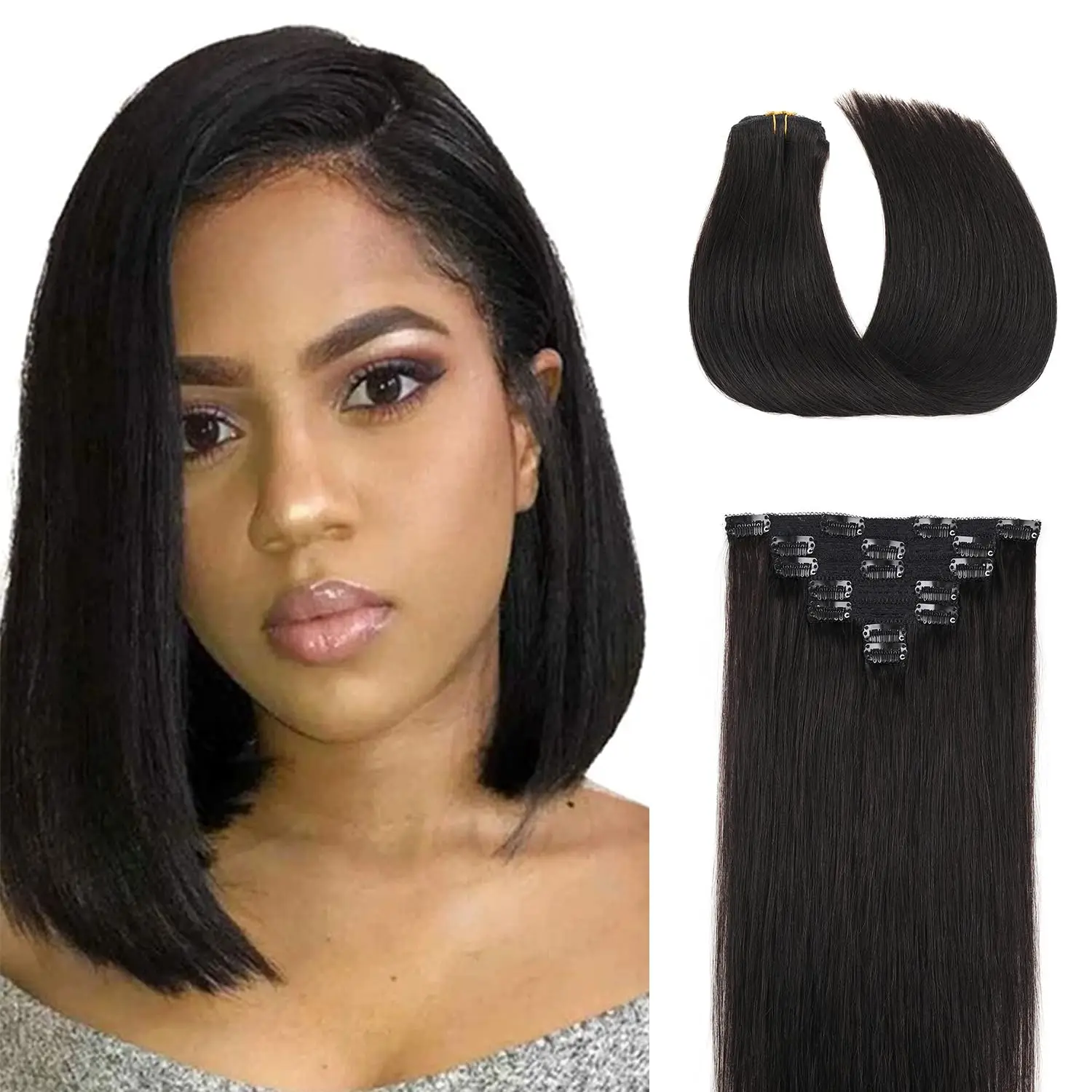 Clip In Extensions Human Hair Double Weft Remy Hair 120g 8pcs Silky Straight #1B Natural Black Clip in Hair Extensions 16-26inch