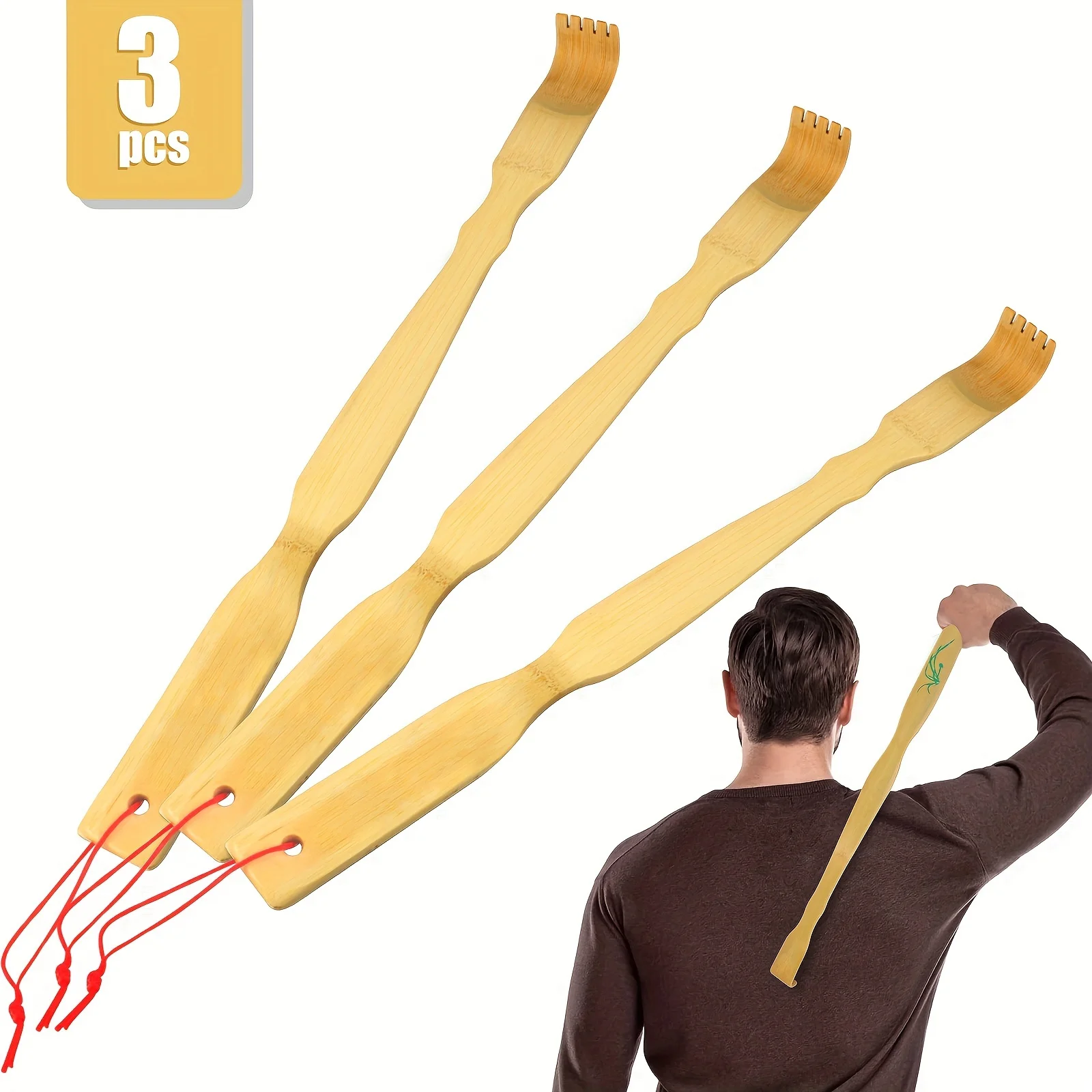 

3-Pack bamboo back itchers -18.3-inch extra long handle, natural bamboo massage tool, unique practical gift for men and women,
