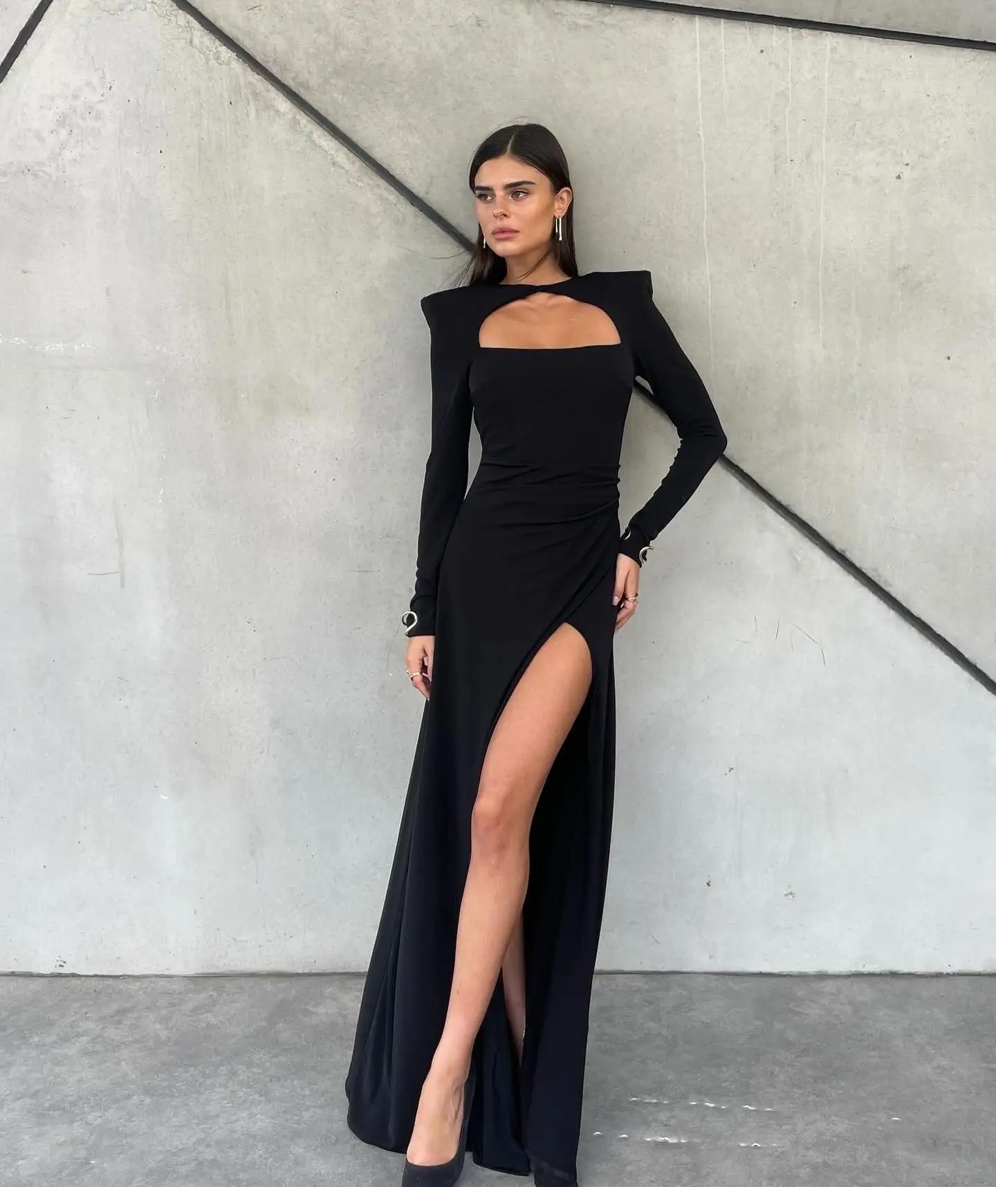 Msikoods Sexy Mermaid Prom Gown Long Sleeves Shoulder Pad Side Slit Backless Evening Dress Formal Women Party  Gown Customized