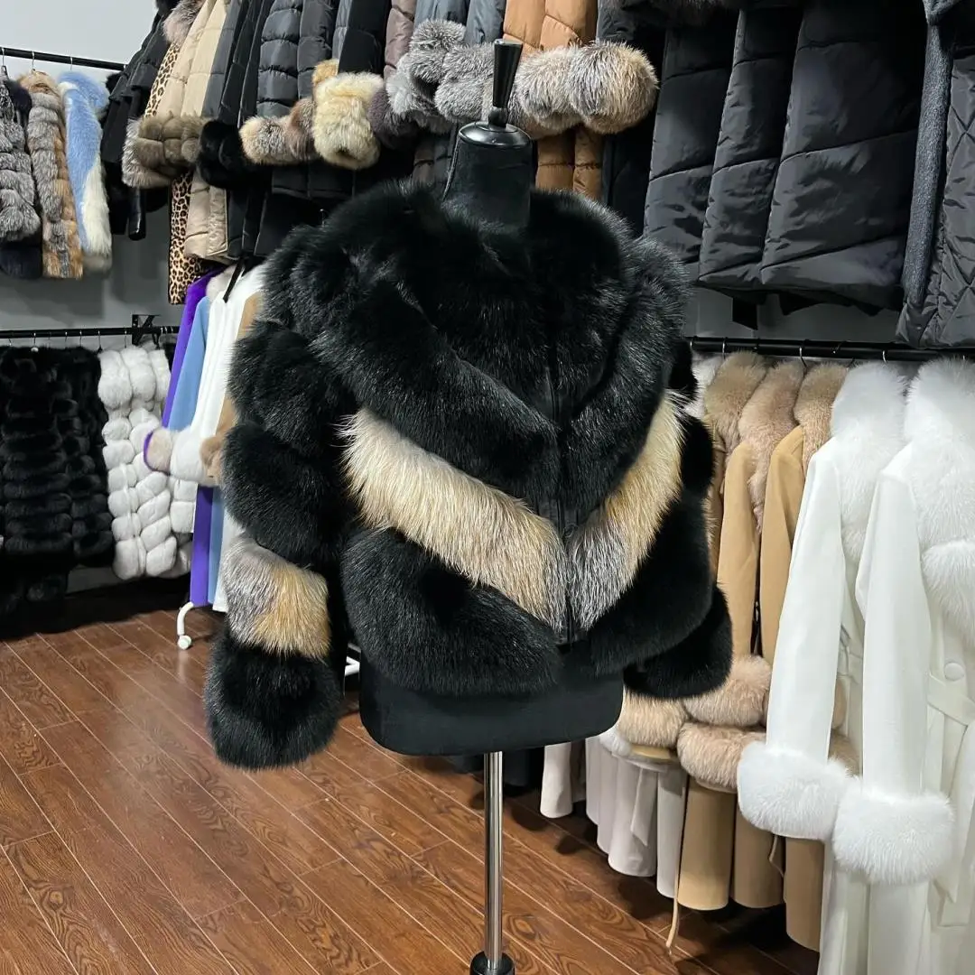 Women's Real Fox Fur Coat Round Collar High Quality Woman Natural Fox Fur Jacket Winter Fashion Short Fur Overcoats Luxury