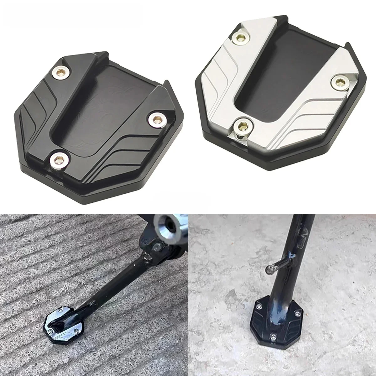 AliExpress Universal Aluminum Alloy Motorcycle Bike Kickstand Extender Foot Side Stand Extension Pad Support Plate Anti-skid Enlarged Base