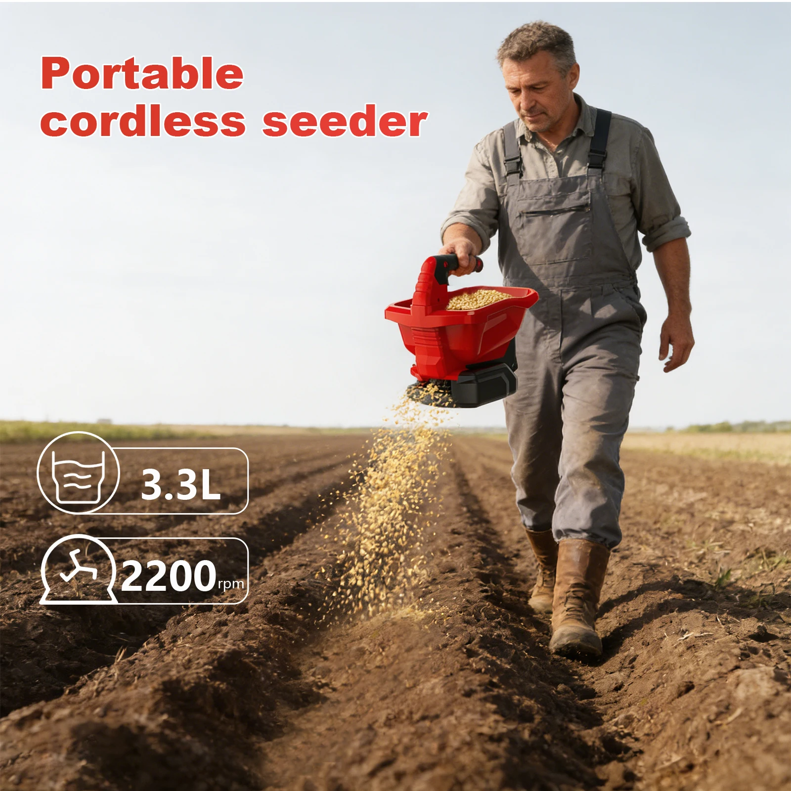 2200 U/min elektrischer Streuer, wiederaufladbar, landwirtschaftliche Düngerstreuer, integrierte Fütterungsmaschine, Elektrowerkzeug für 18-V-Batterie